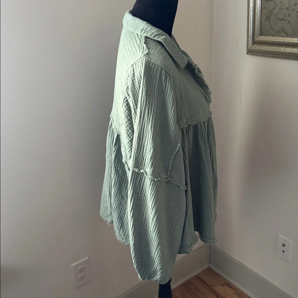 Ces Femme Olive Gauze Peasant Top
